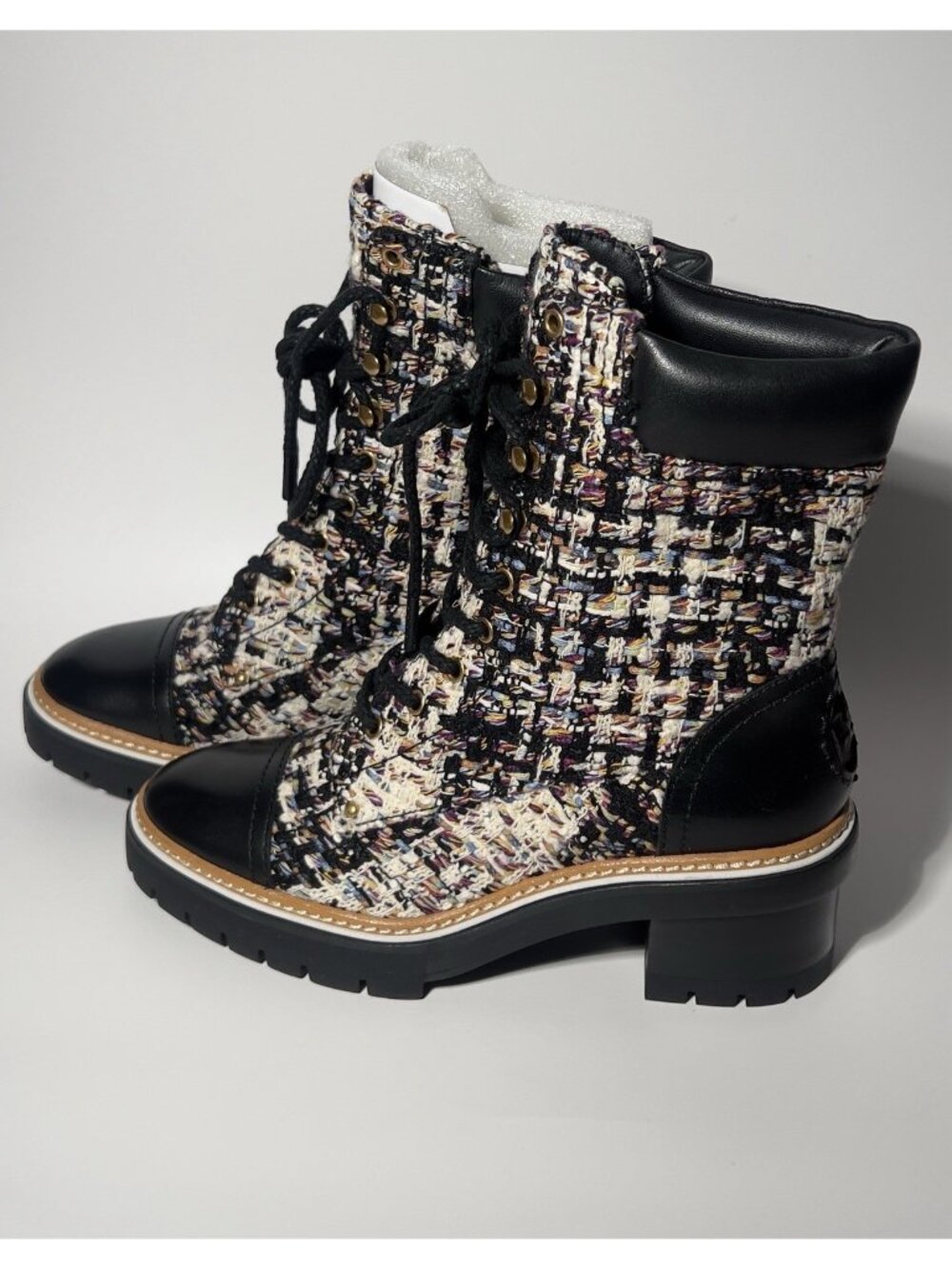 Tory Burch Tweed Leather Lace-Up Ankle Boots Women’s 7.5 New in Box